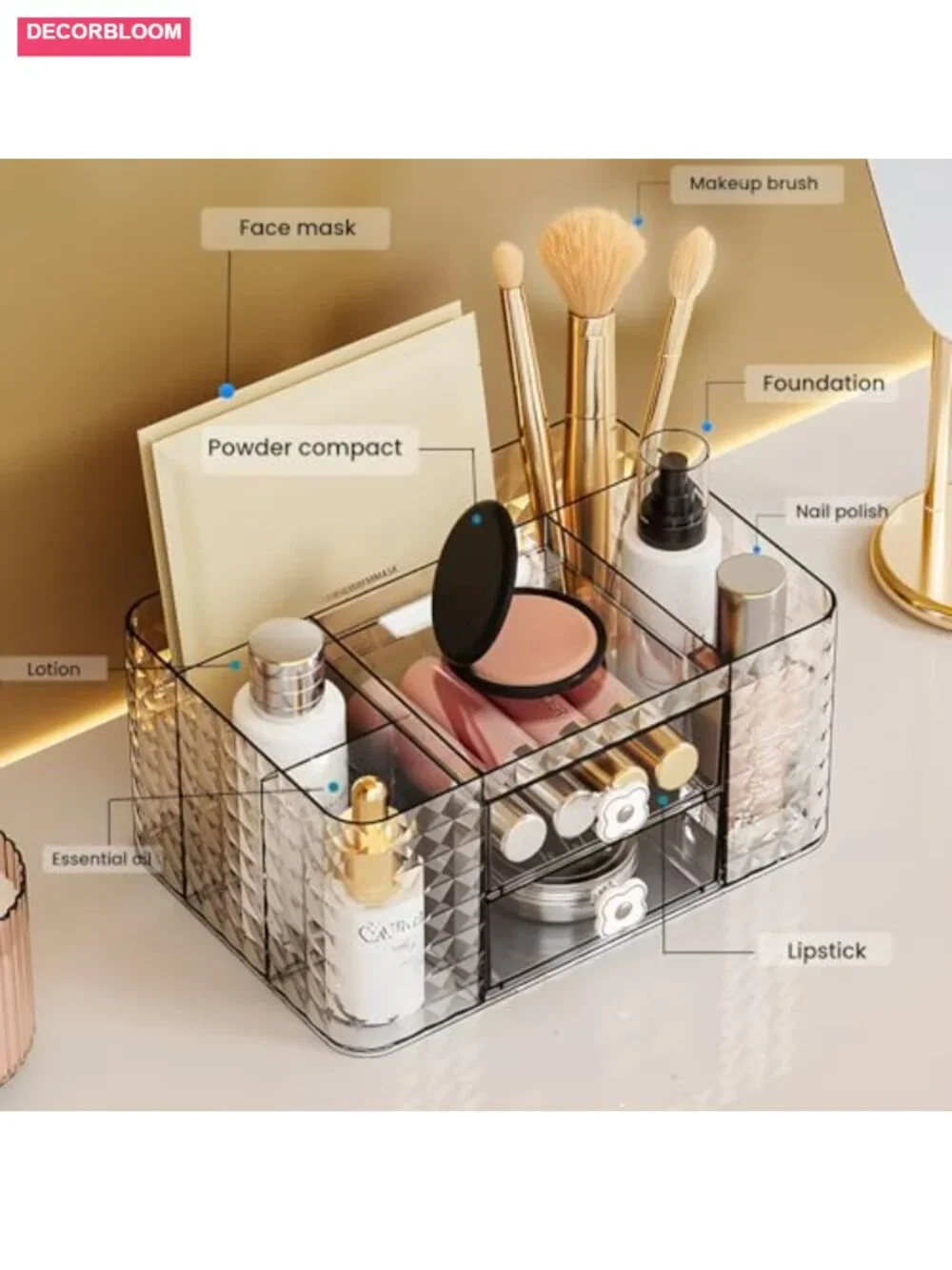 Acrylic Makeup Organizer with Drawers - Vanity Countertop Cosmetic Storage